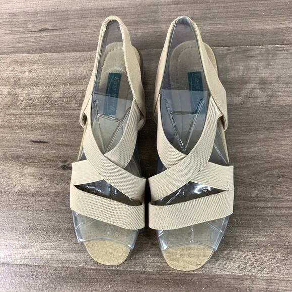 EASY SPIRIT Women's Sandals Shoes Size 11 Beige Elastic Straps Comfort Summer - Picture 2 of 10